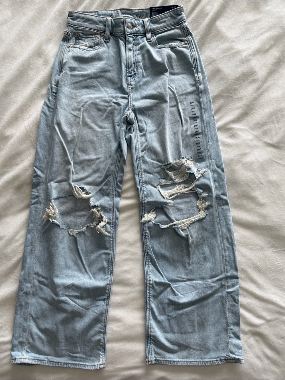 American Eagle Light Blue Distressed Wide Leg Jeans, Women’s 000 Short, NWT